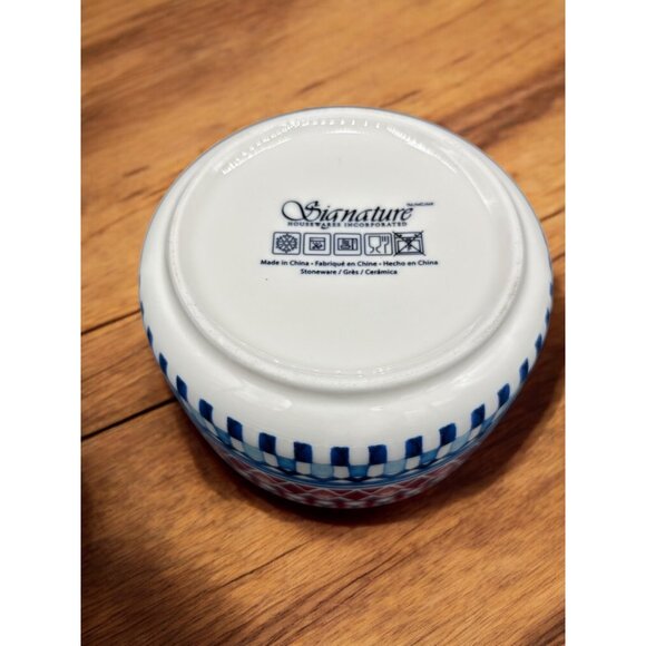Signature Housewares Stoneware Ceramic Aztec Design Storage Bowl w/ Lid Microwav - Picture 2 of 8